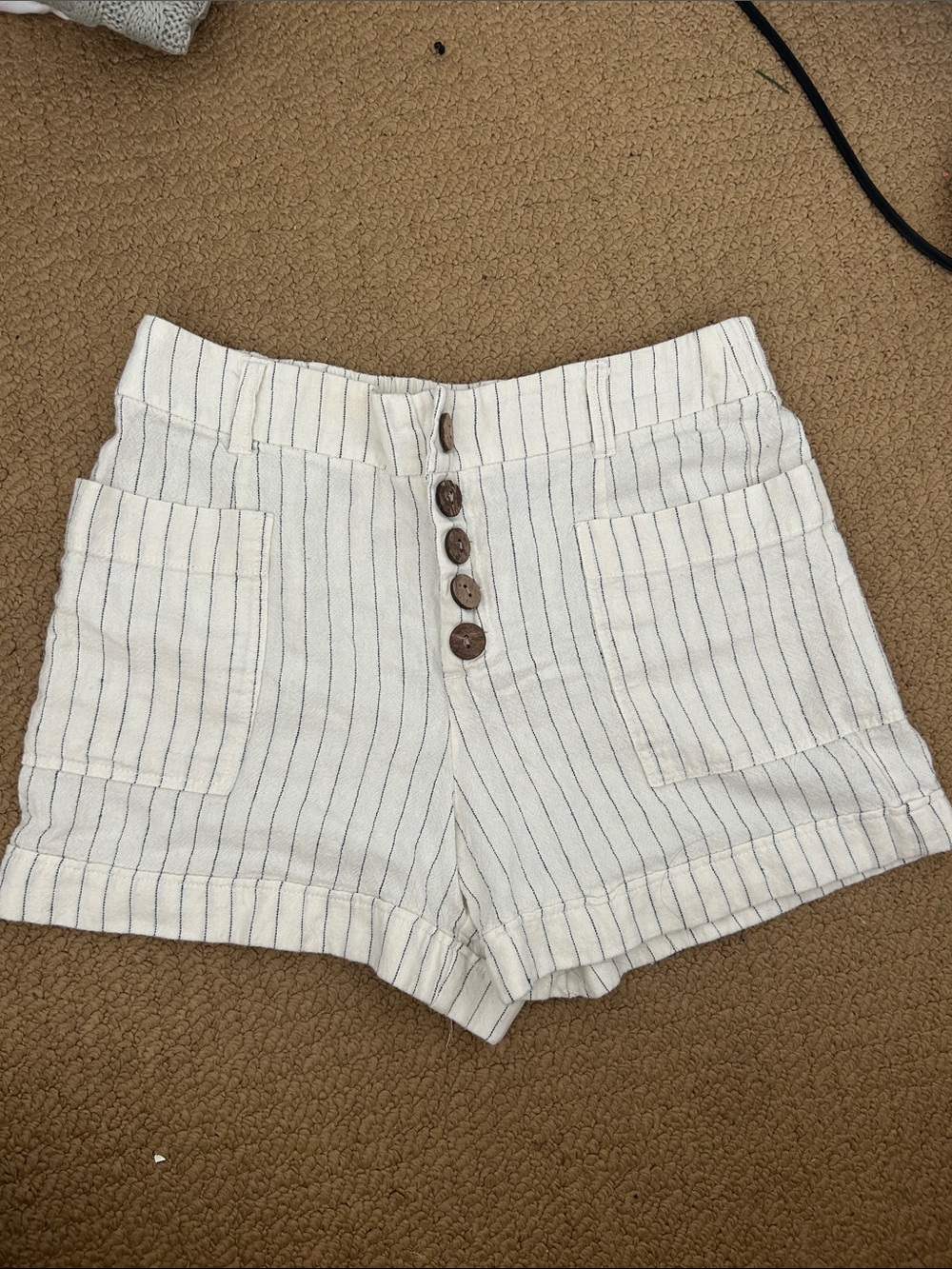 High-Rise Cream Pinstripe Button-Front Women's Shorts